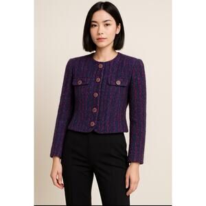 Vintage 80s Lucia Petites Purple Tweed Cropped Blazer Large Multicolored Bouclé